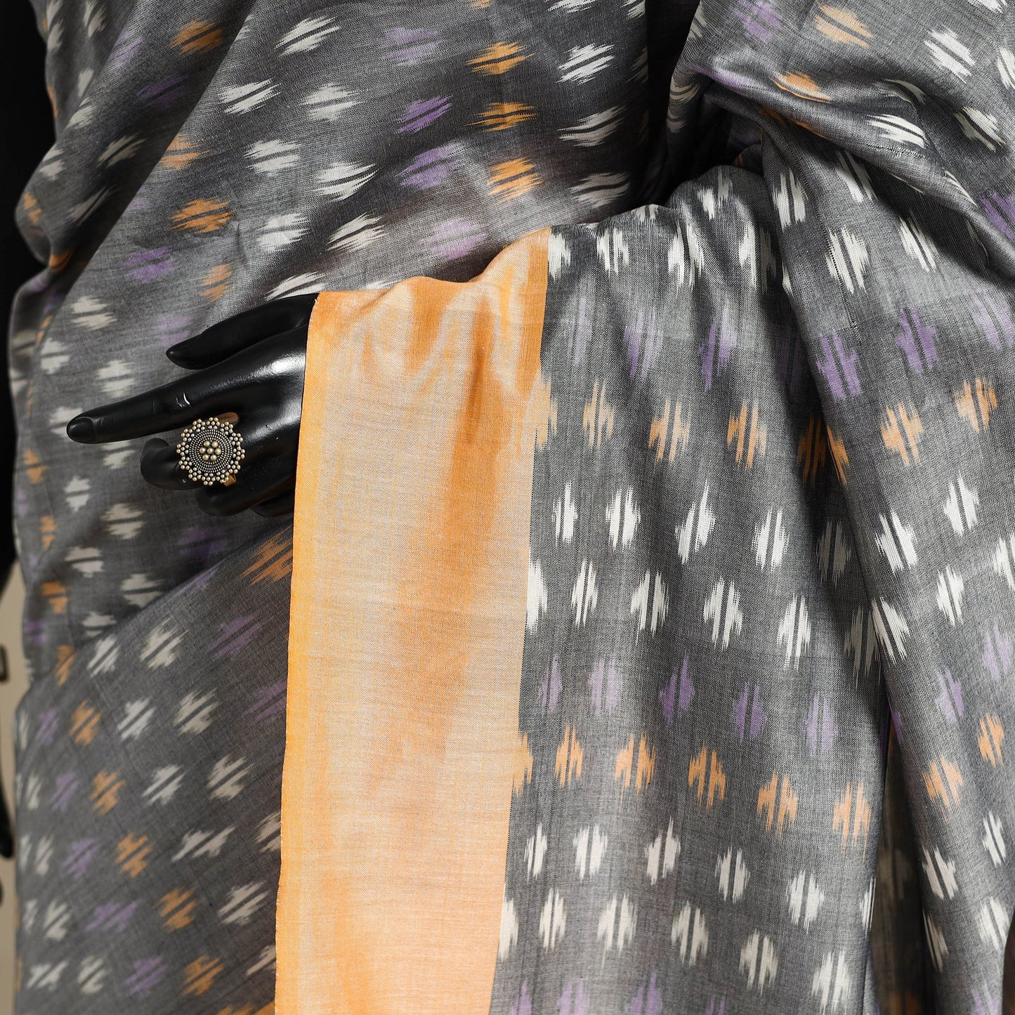 Grey - mercerised cotton handloom pochampally ikat saree 10