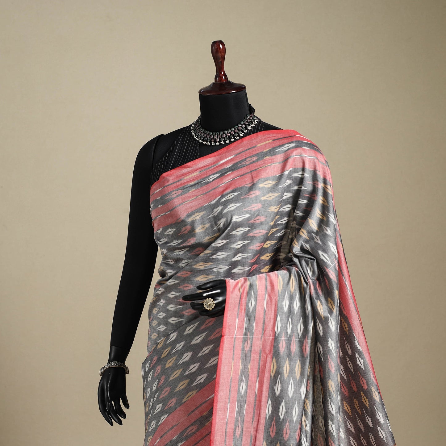 Grey - mercerised cotton handloom pochampally ikat saree 17