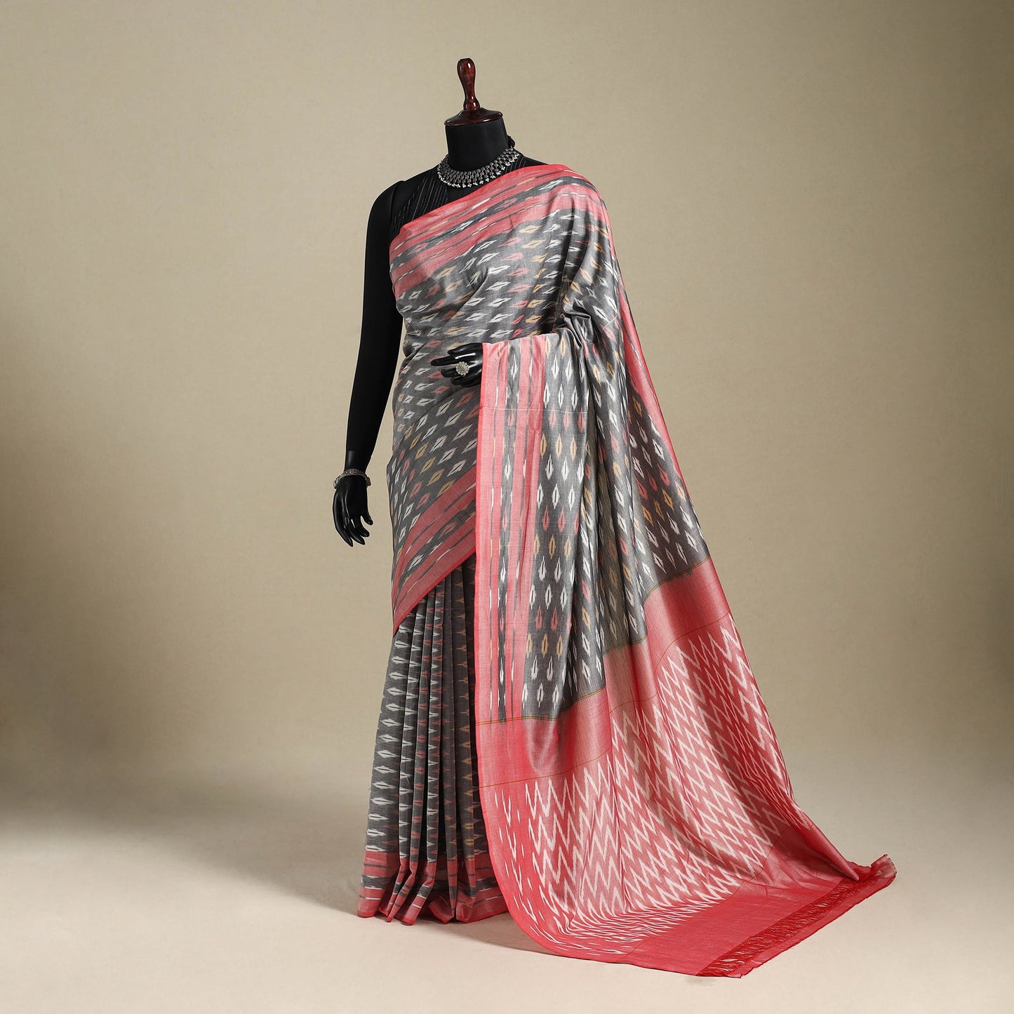 Grey - mercerised cotton handloom pochampally ikat saree 17