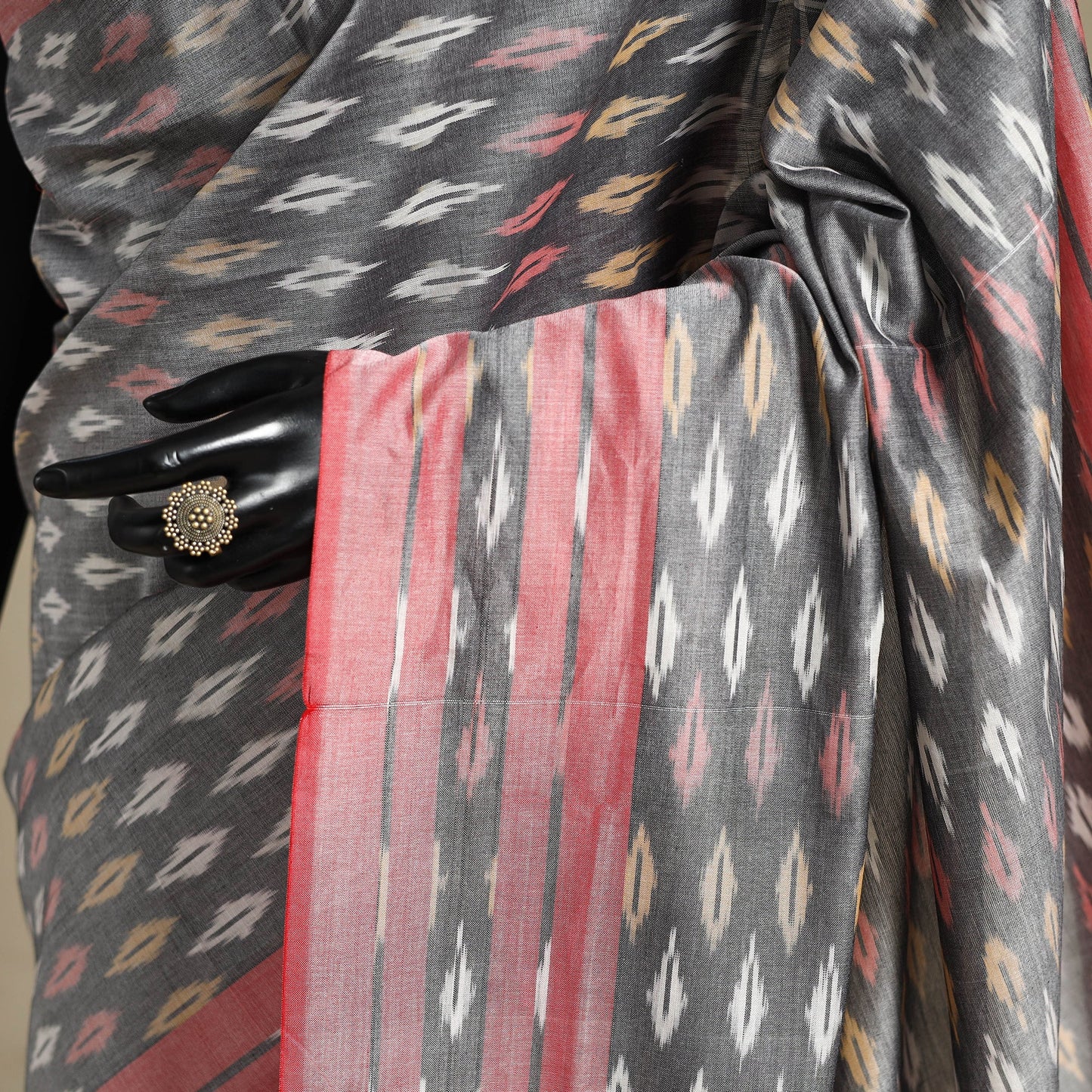 Grey - mercerised cotton handloom pochampally ikat saree 17