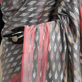 Grey - mercerised cotton handloom pochampally ikat saree 17