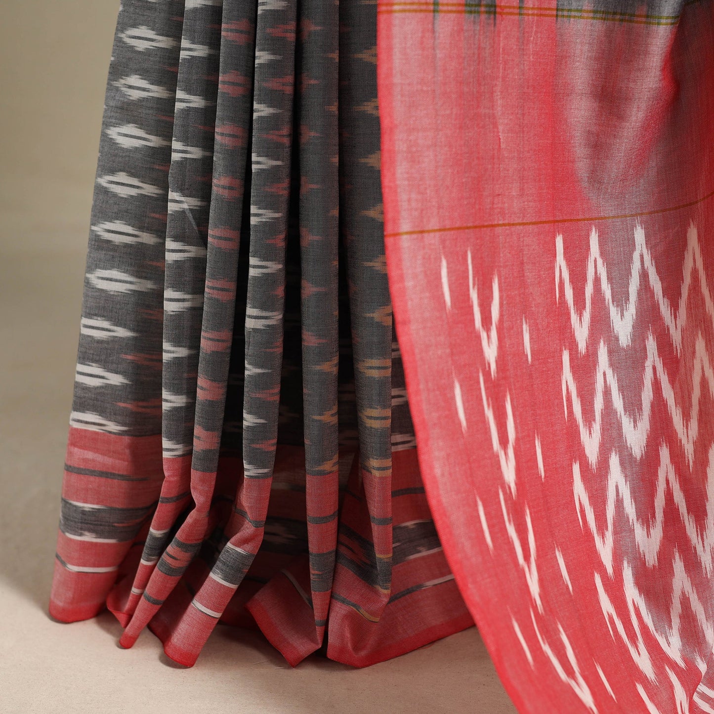 Grey - mercerised cotton handloom pochampally ikat saree 17