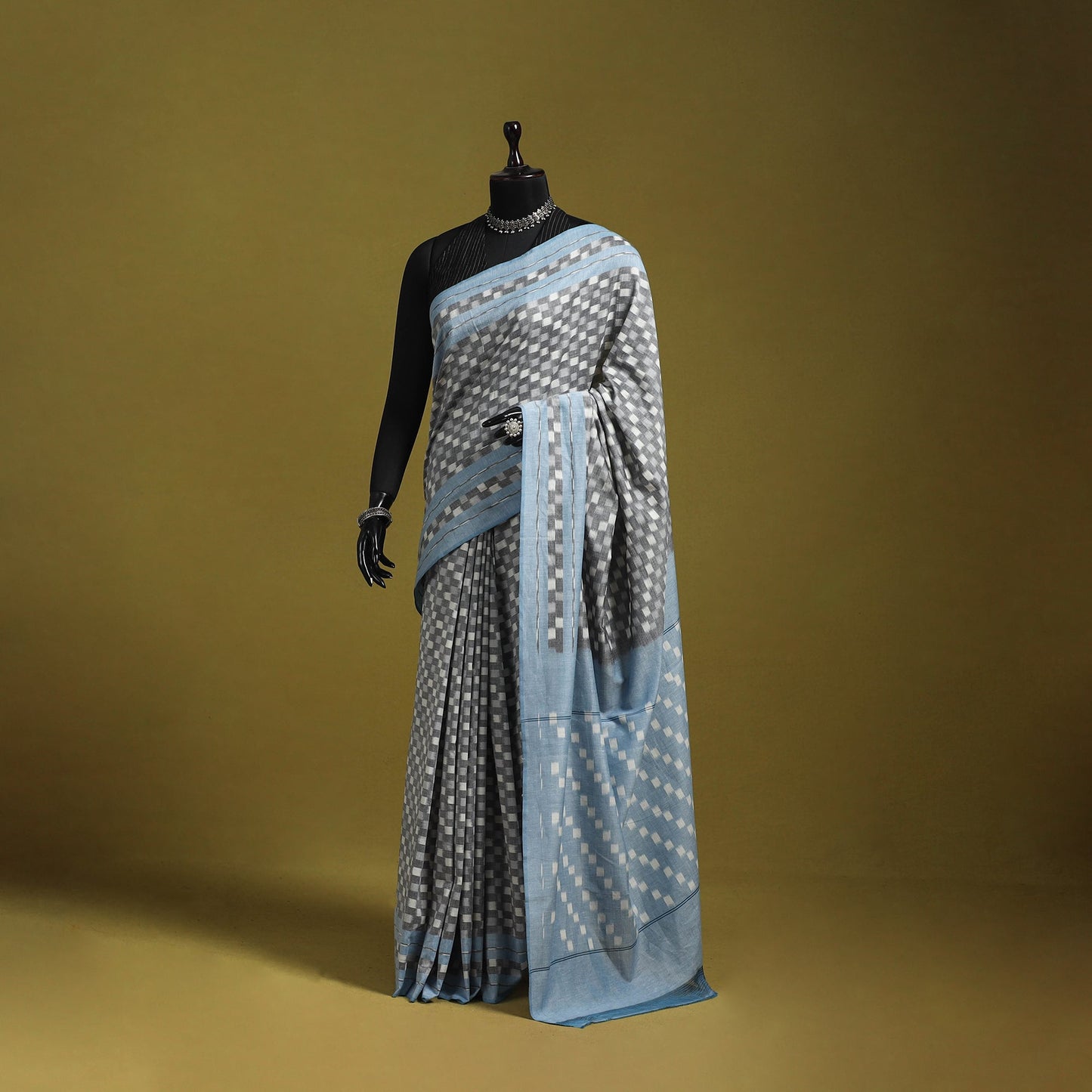 Grey - mercerised cotton handloom pochampally ikat saree 19