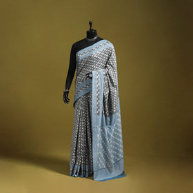 Grey - mercerised cotton handloom pochampally ikat saree 19