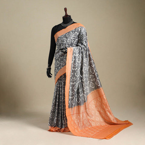 Grey - mercerised cotton handloom pochampally ikat saree 23