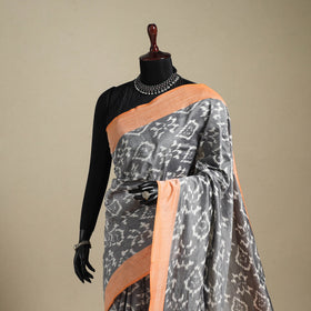 Grey - mercerised cotton handloom pochampally ikat saree 23