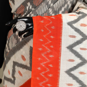 Grey - mercerised cotton handloom pochampally ikat saree 33