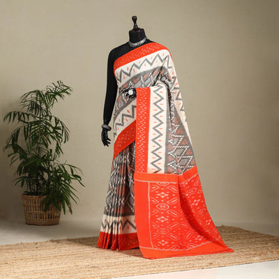 Grey - mercerised cotton handloom pochampally ikat saree 33