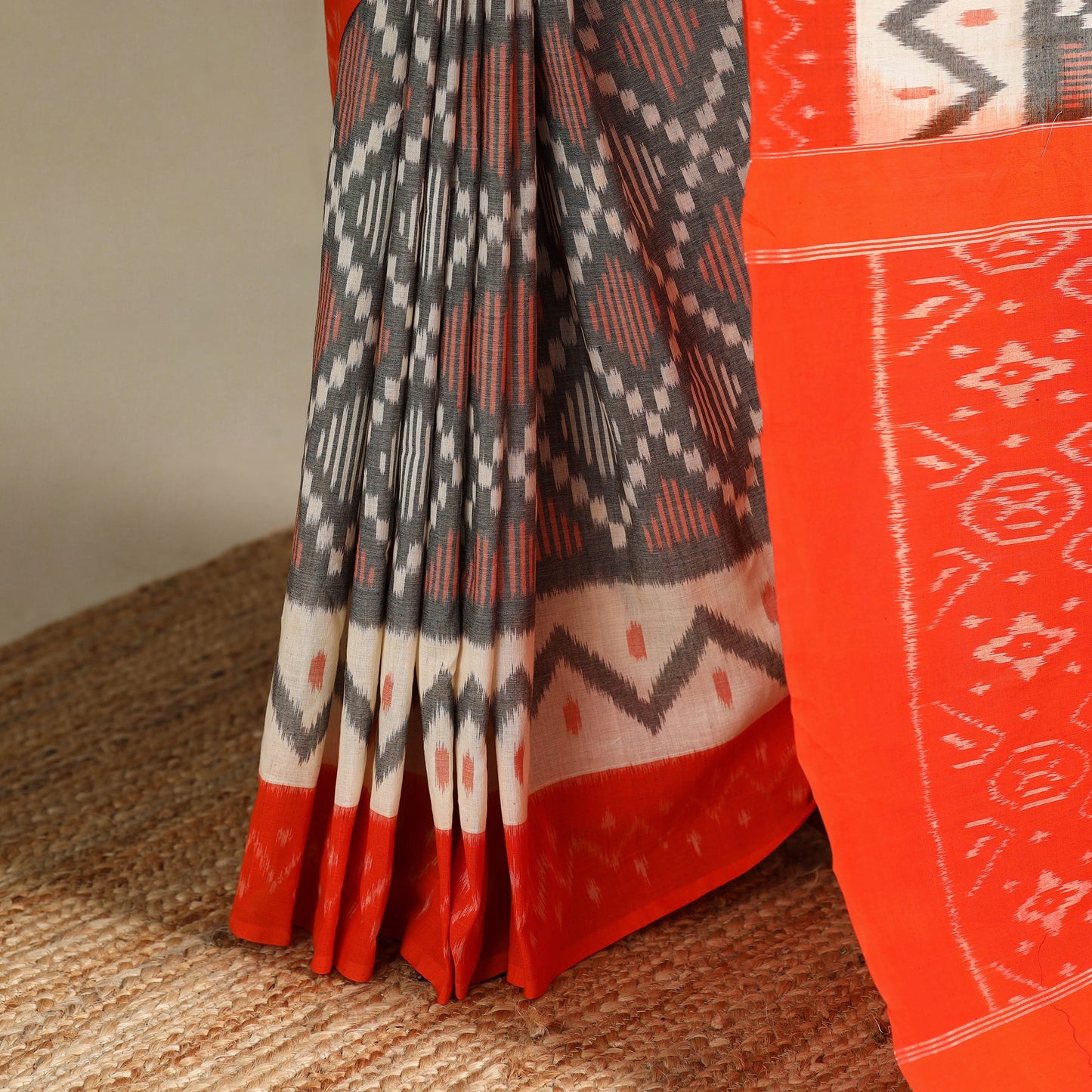 Grey - mercerised cotton handloom pochampally ikat saree 33