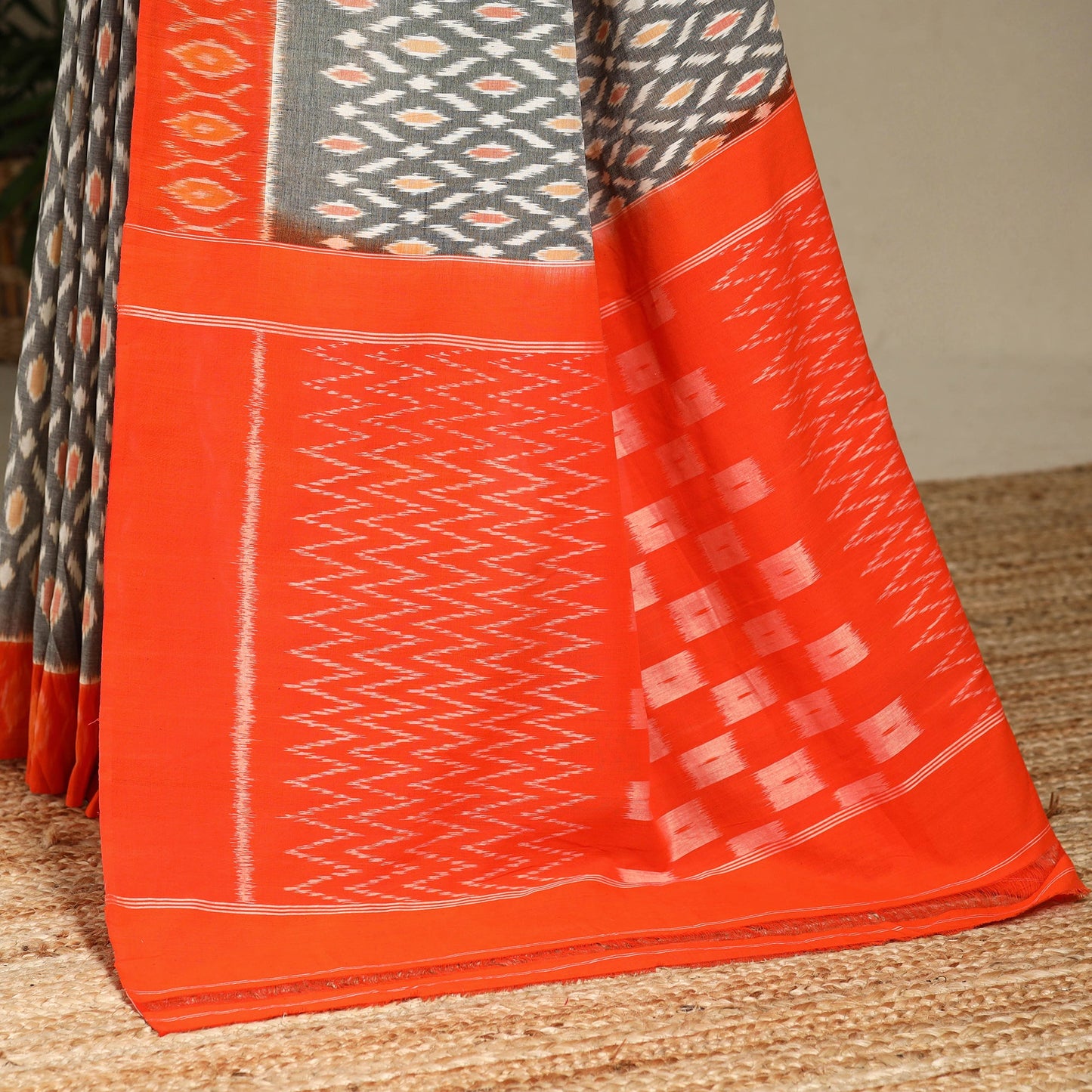 Grey - mercerised cotton handloom pochampally ikat saree 34