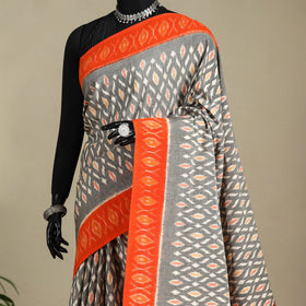 Grey - mercerised cotton handloom pochampally ikat saree 34