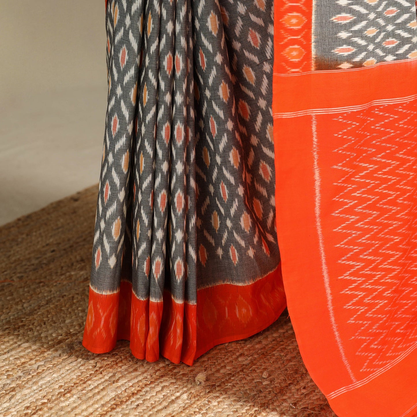 Grey - mercerised cotton handloom pochampally ikat saree 34