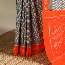 Grey - mercerised cotton handloom pochampally ikat saree 34