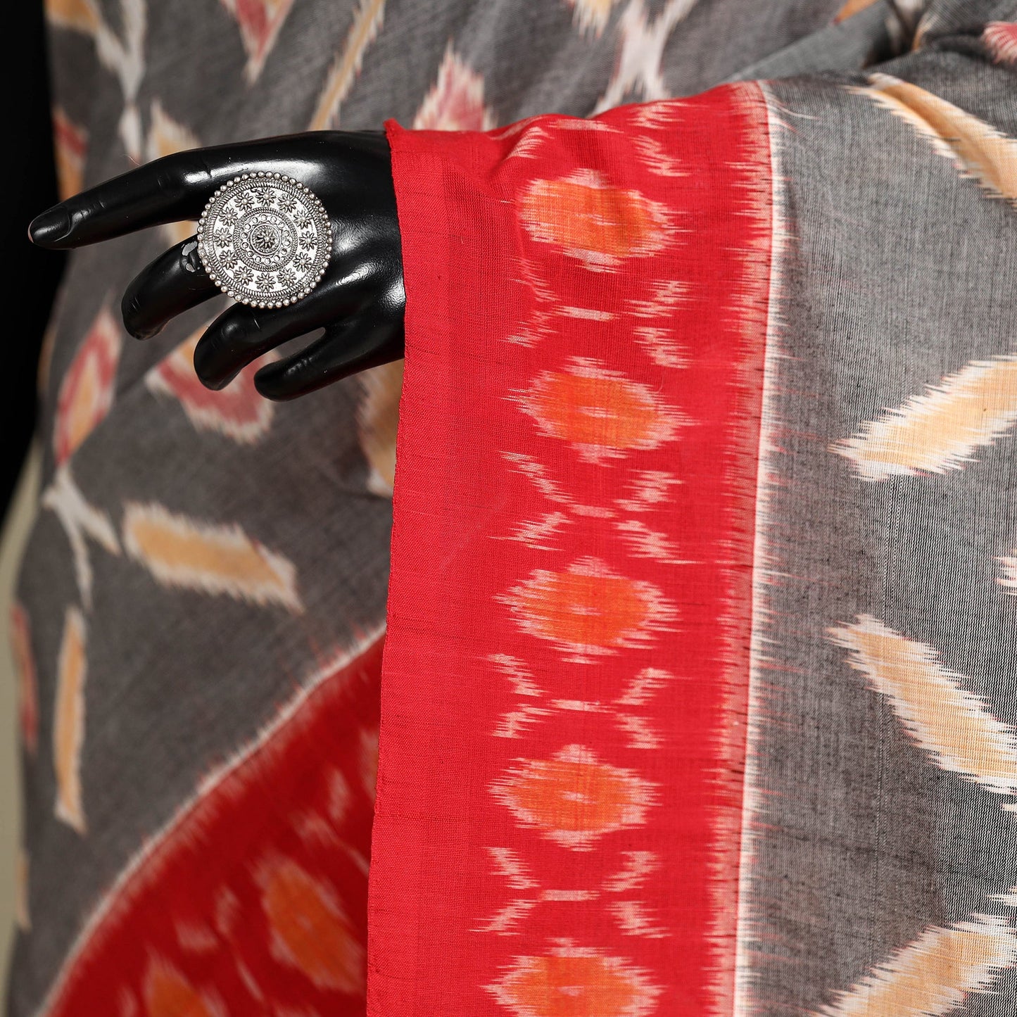 Grey - mercerised cotton handloom pochampally ikat saree 54