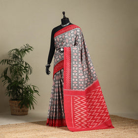 Grey - mercerised cotton handloom pochampally ikat saree 55