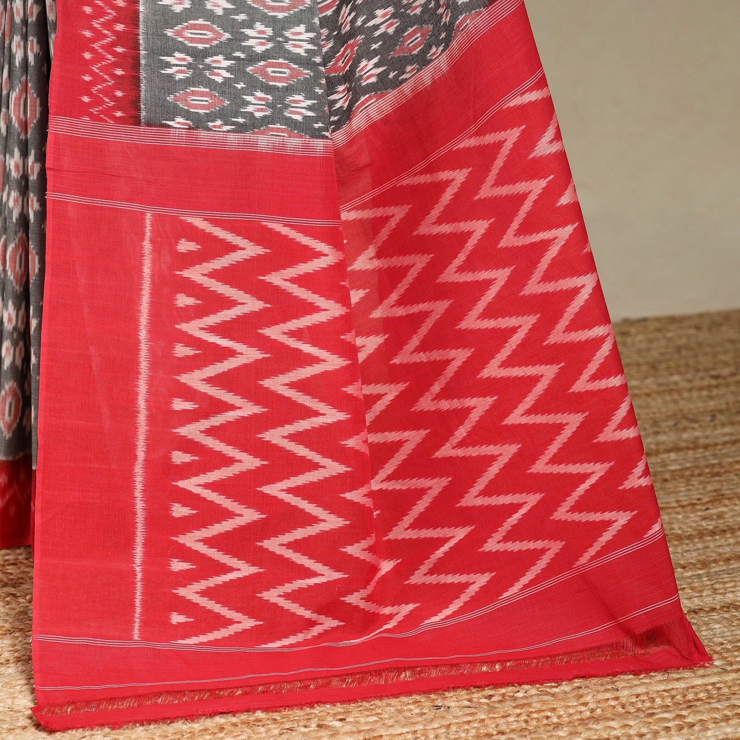 Grey - mercerised cotton handloom pochampally ikat saree 55