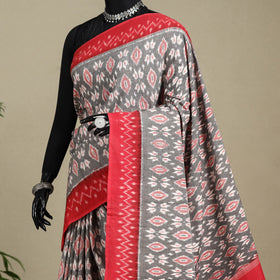 Grey - mercerised cotton handloom pochampally ikat saree 55