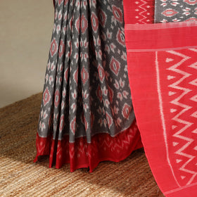 Grey - mercerised cotton handloom pochampally ikat saree 55