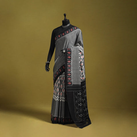 Grey - mercerised cotton handloom pochampally ikat saree 64