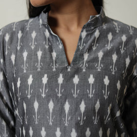 Grey Mercerised Cotton A-Line Pochampally Ikat Kurta for Women
