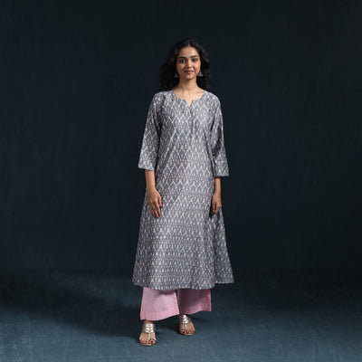 Mercerised cotton a-line pochampally ikat kurta for women