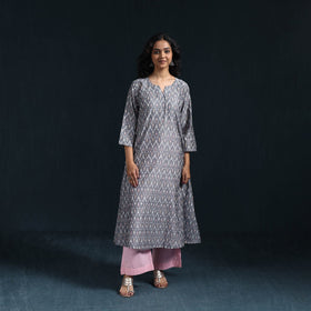 Mercerised cotton a-line pochampally ikat kurta for women