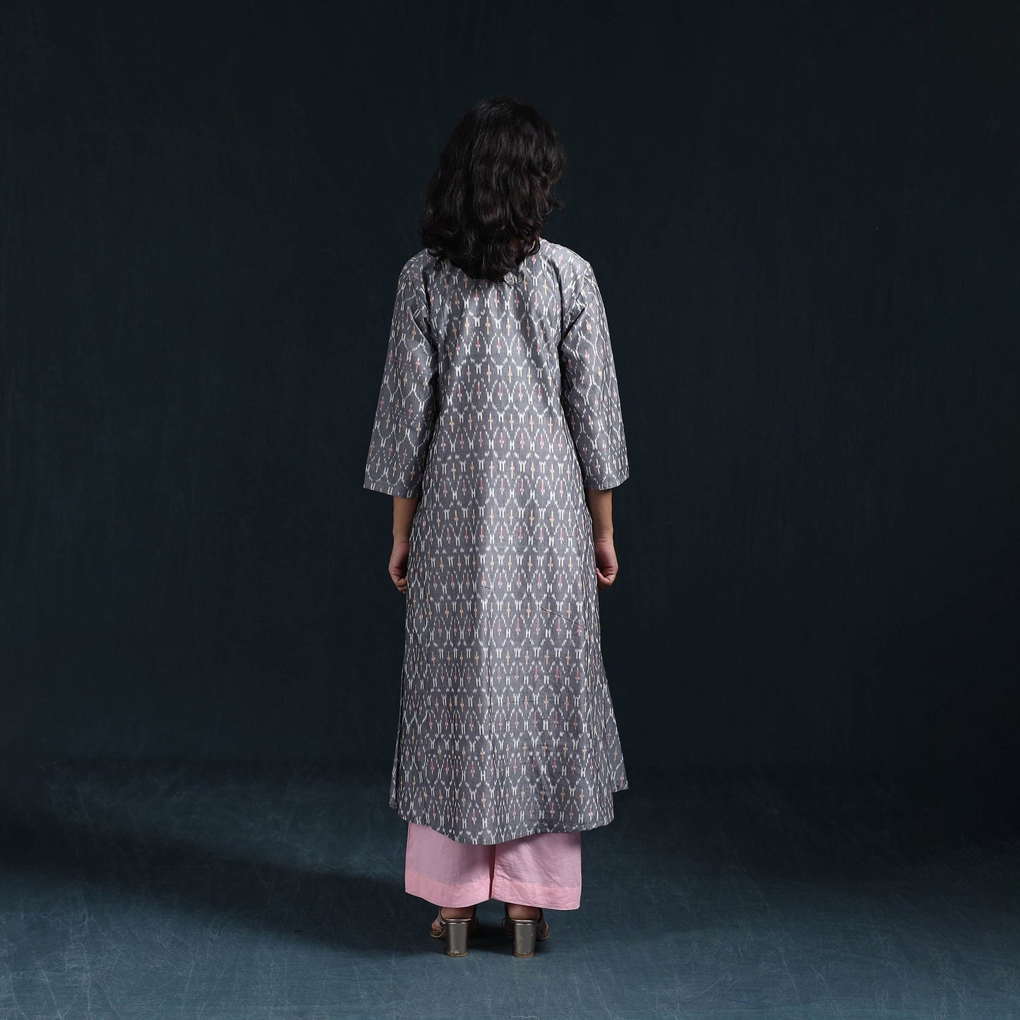 Mercerised cotton a-line pochampally ikat kurta for women