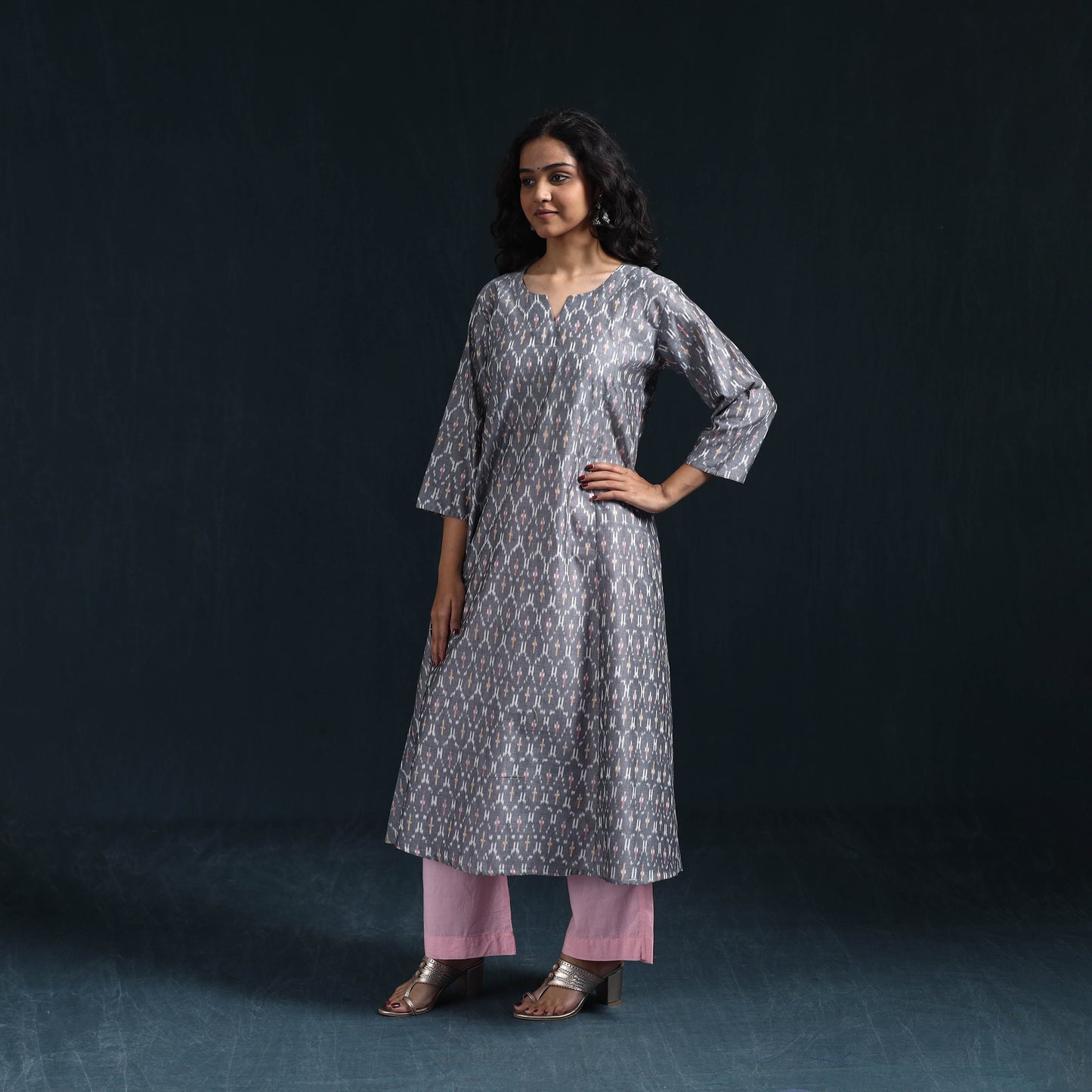 Mercerised cotton a-line pochampally ikat kurta for women