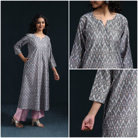 Mercerised cotton a-line pochampally ikat kurta for women