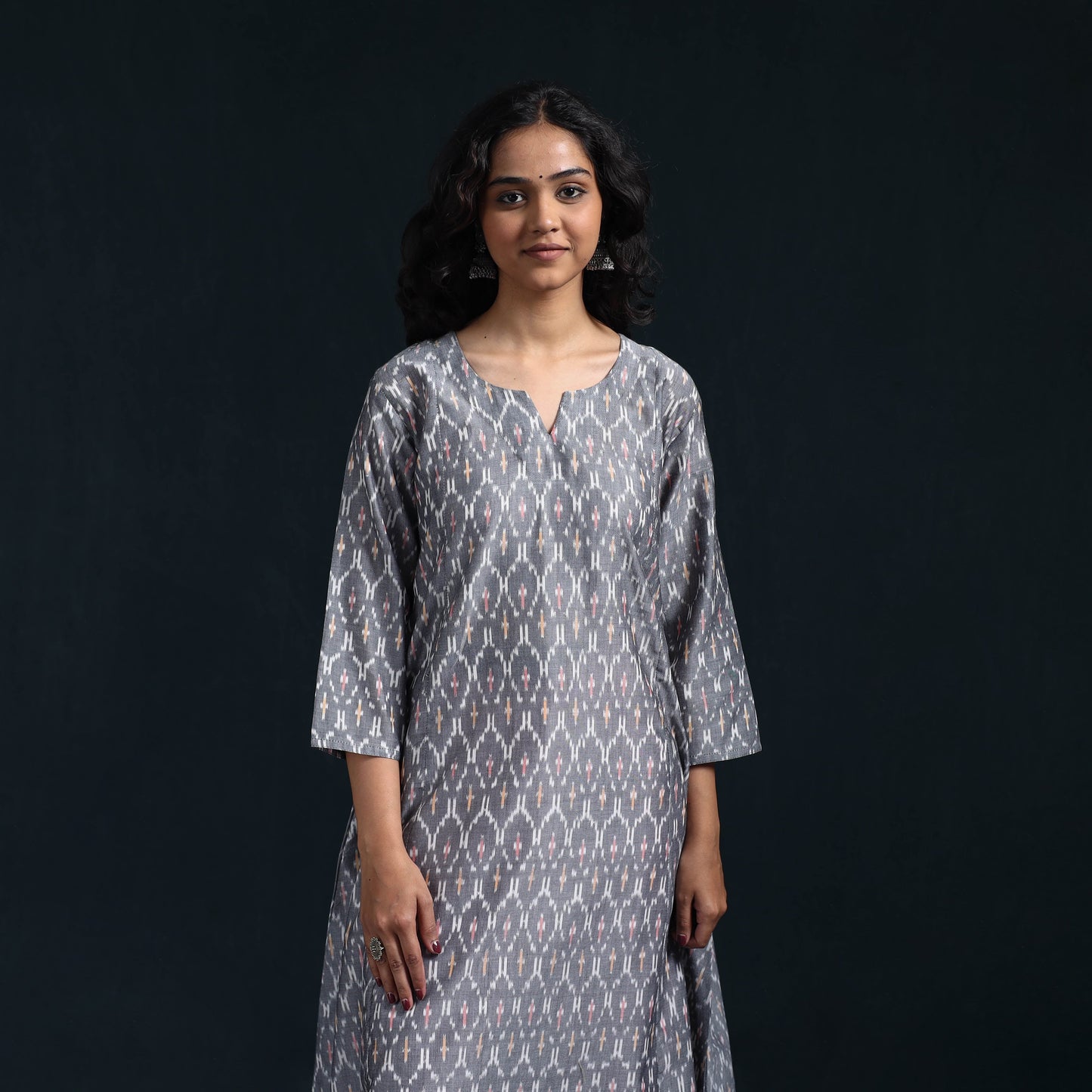 Mercerised cotton a-line pochampally ikat kurta for women