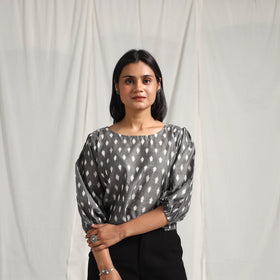  Grey Mercerised Cotton Pochampally Ikat Crop Top