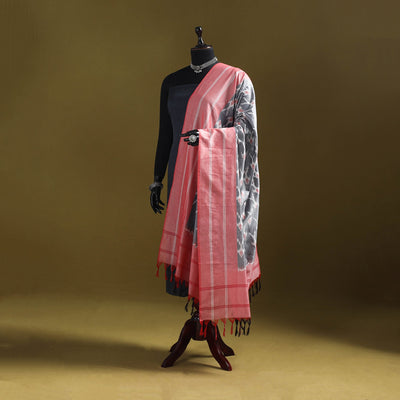 Grey - mercerised cotton pochampally ikat dupatta 13