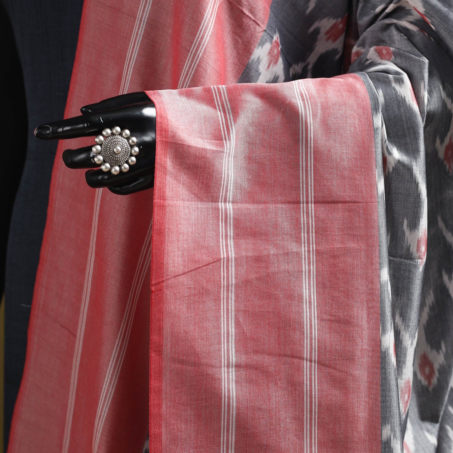 Grey - mercerised cotton pochampally ikat dupatta 13