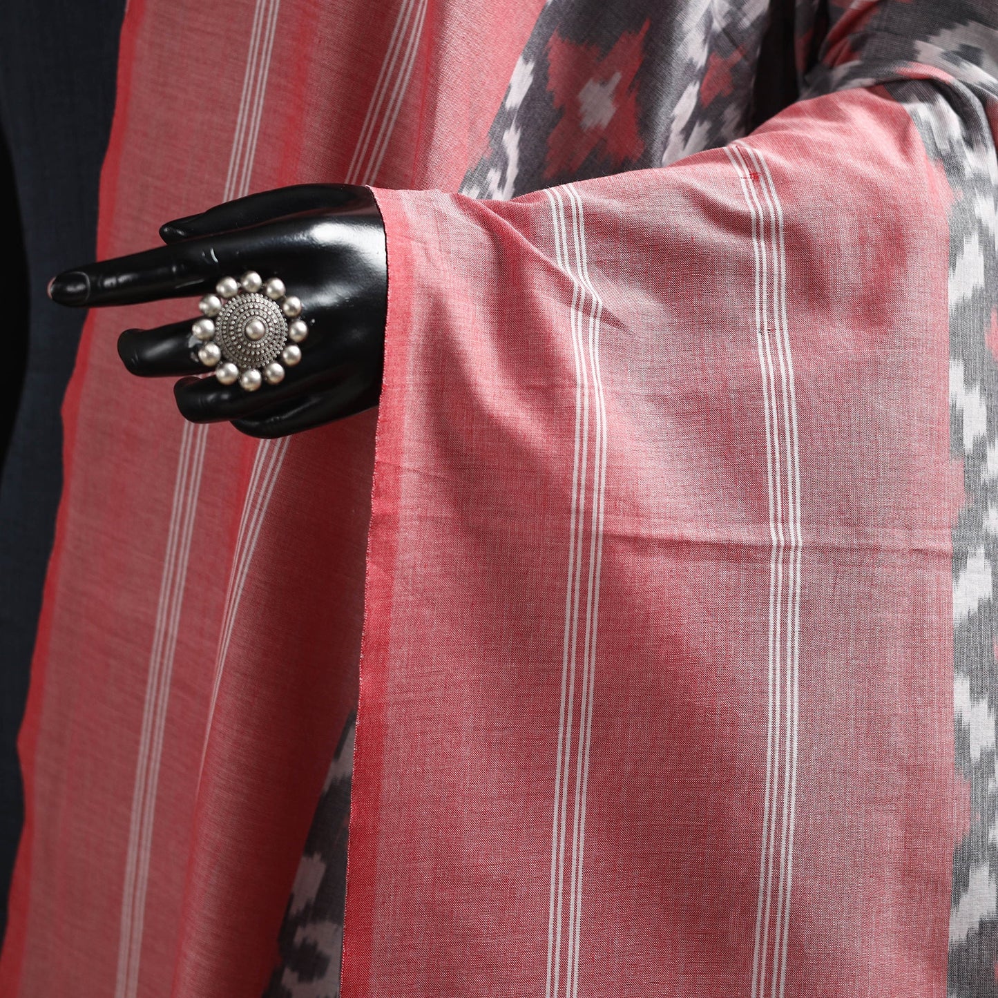 Grey - mercerised cotton pochampally ikat dupatta 15