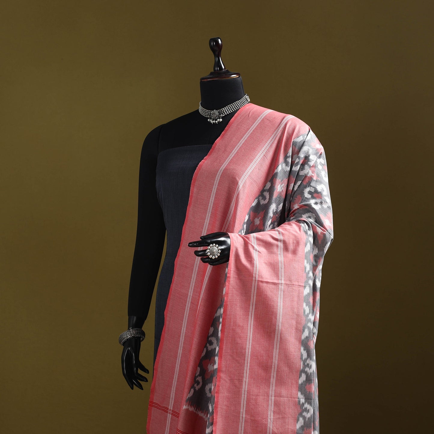 Grey - mercerised cotton pochampally ikat dupatta 15