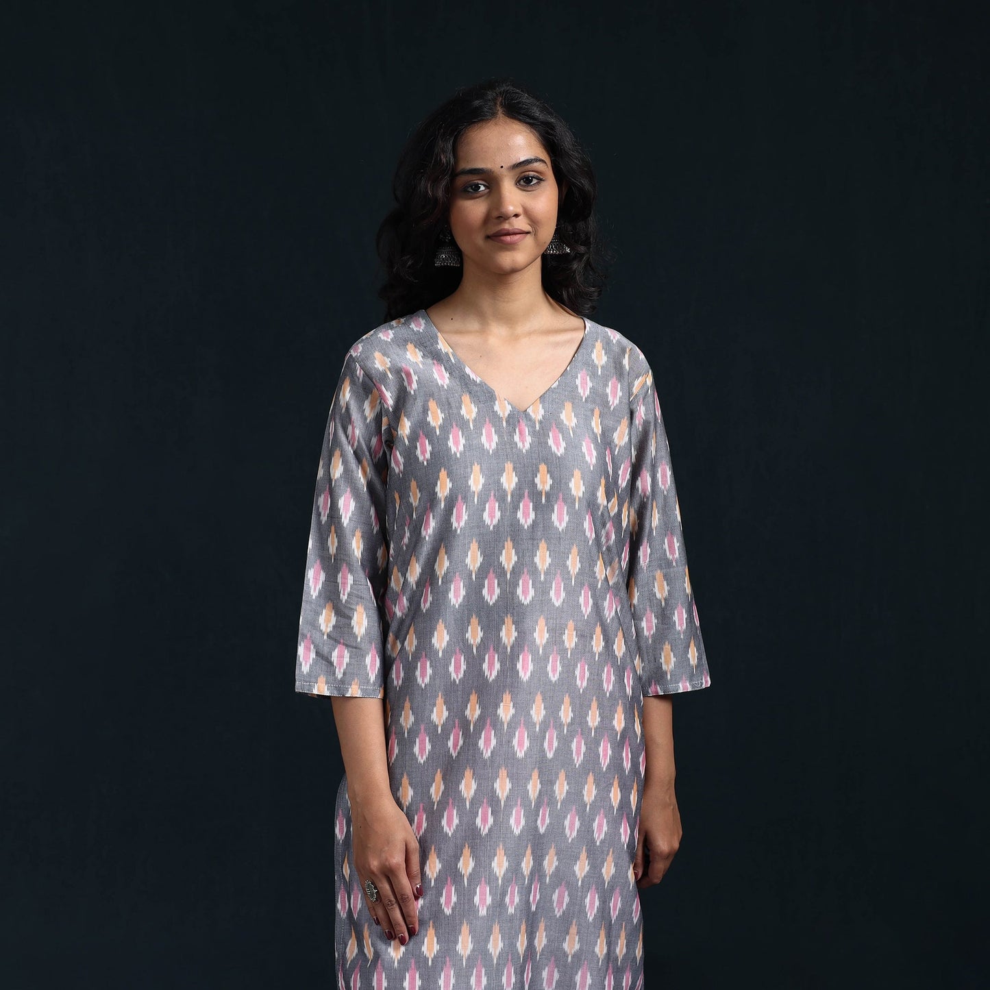 Mercerised cotton straight pochampally ikat kurta for women