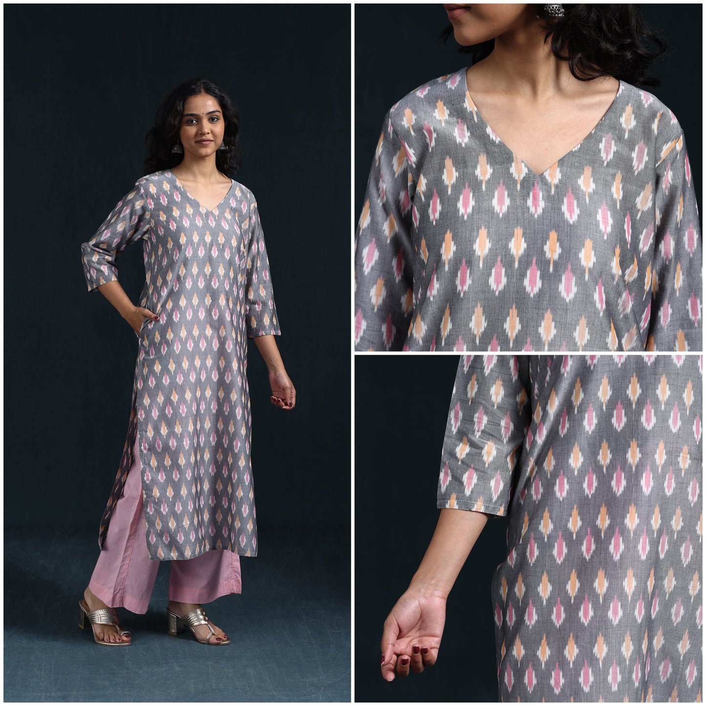 Mercerised cotton straight pochampally ikat kurta for women