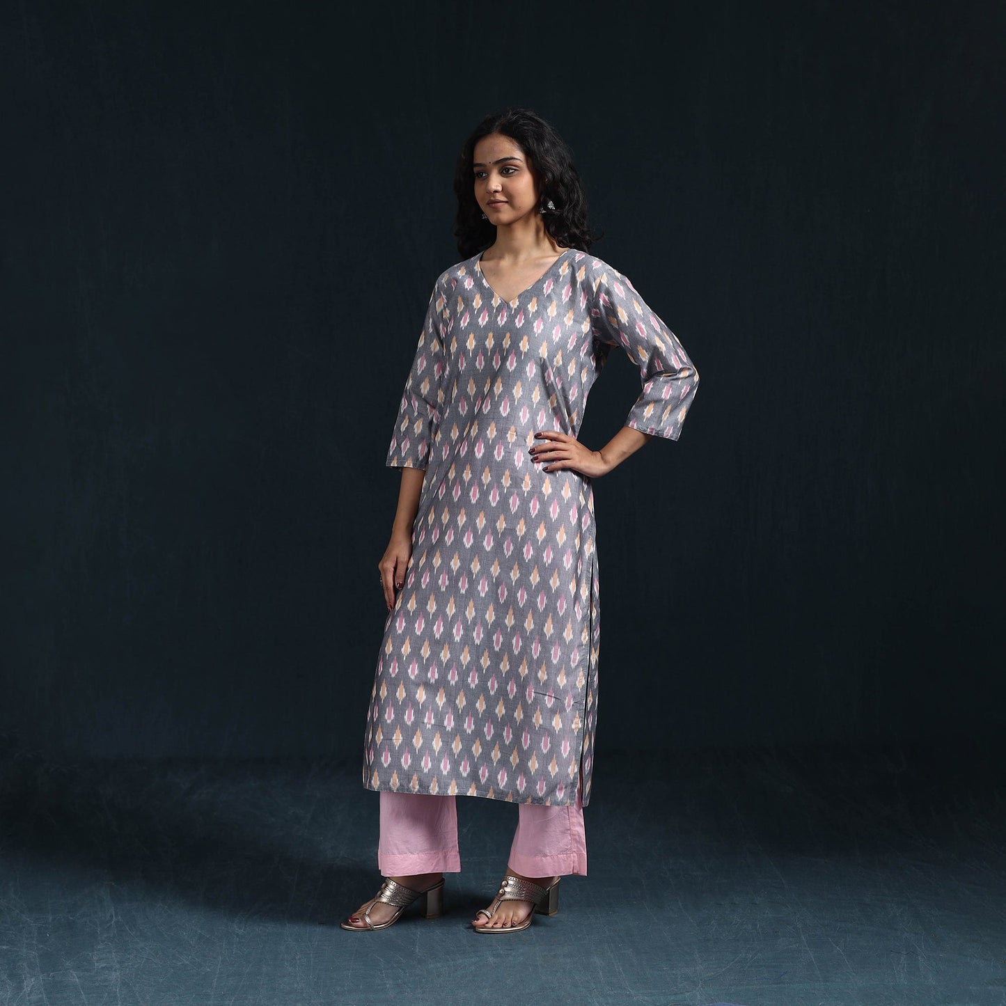 Mercerised cotton straight pochampally ikat kurta for women