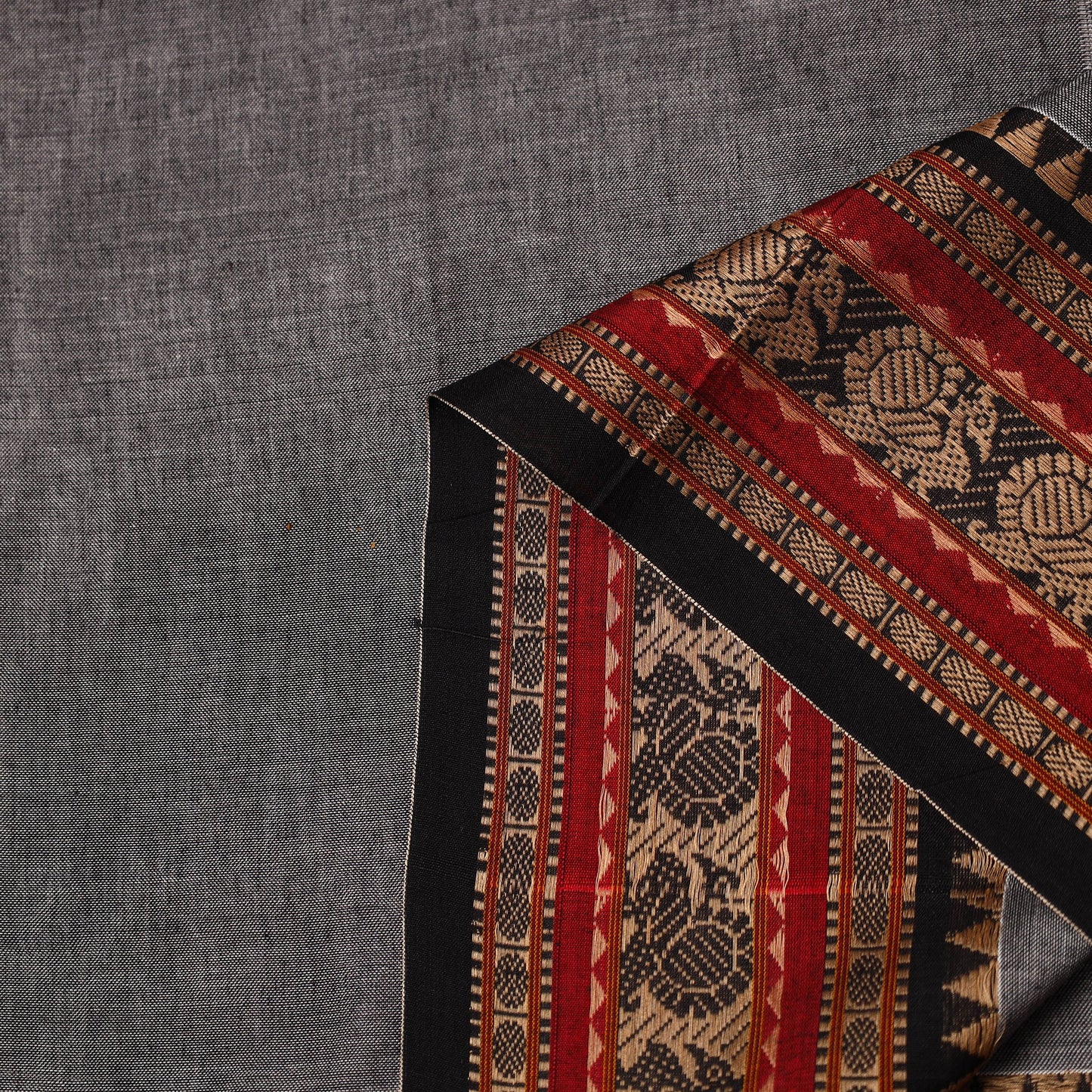  Grey Mercerised Cotton Thread Border Dharwad Fabric