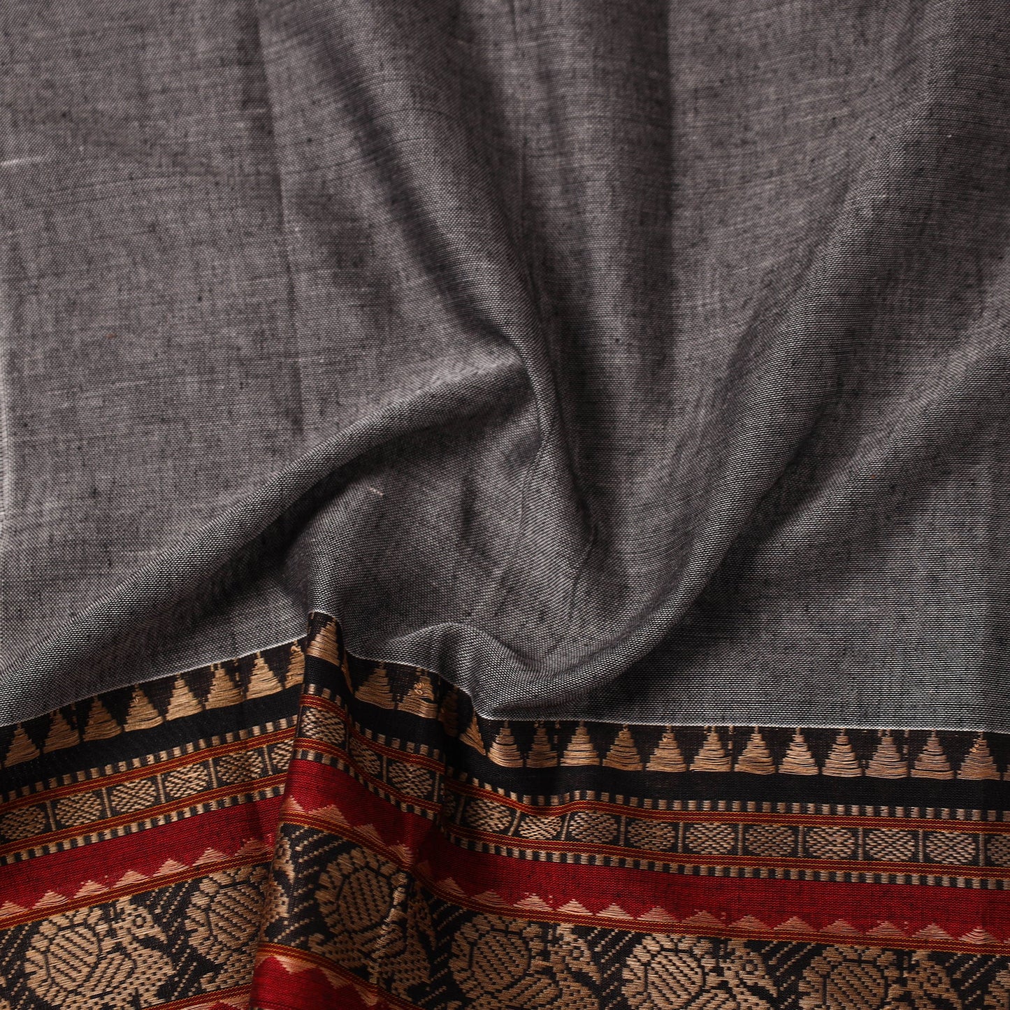  Grey Mercerised Cotton Thread Border Dharwad Fabric