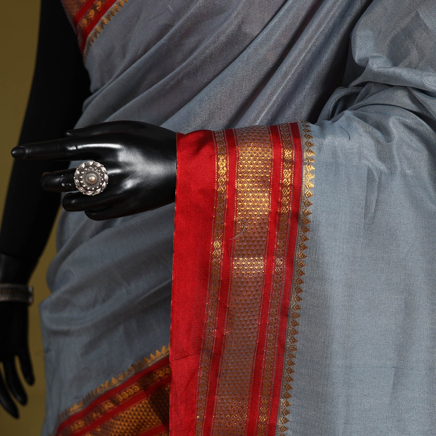 Grey - mercerized cotton ilkal saree with border 06