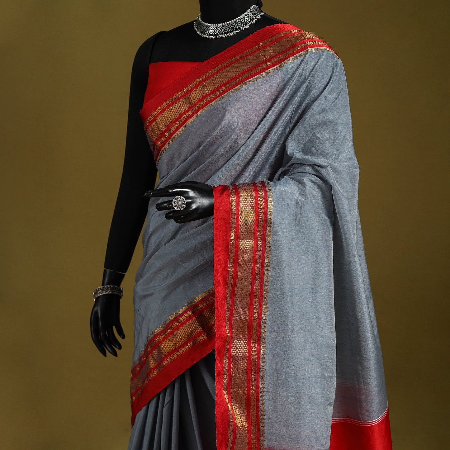 Grey - mercerized cotton ilkal saree with border 06