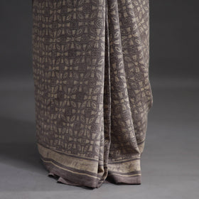 Grey - merino wool saree with tassels 02 - handcrafted
