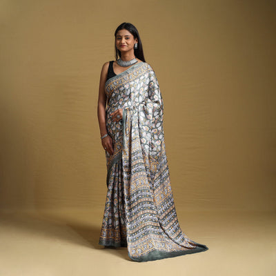 Grey Modal Silk Sanganeri Print Saree
