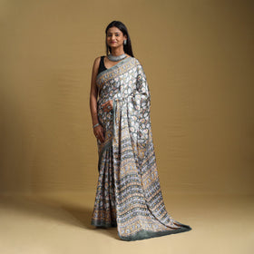 Grey Modal Silk Sanganeri Print Saree