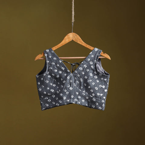 Grey - modal silk stitched tie-dye bandhani blouse 10