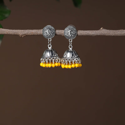 Shop Handmade Oxidised Silver Jhumki Bead work Earrings
