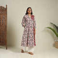 Mosaic Fusion Cotton A-Line Lace Work Grey Sanganeri Kurta for Women