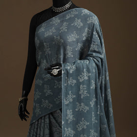 Grey - mul cotton hand batik saree 09 - handcrafted