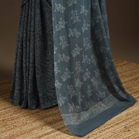 Grey - mul cotton hand batik saree 09 - handcrafted